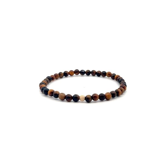 RAFANTHIA Jewelry - Gemstones Tiger's Eye Mini 4mm Stretchable Bracelet 14k Gold Bead Charm Stardust